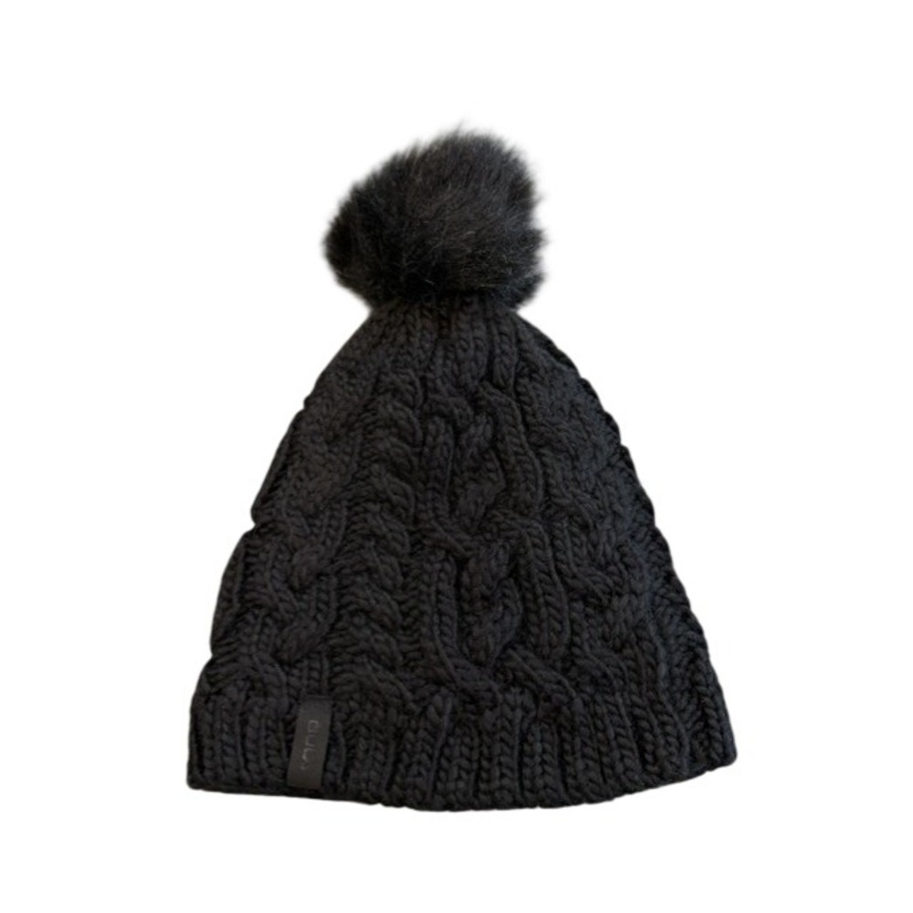 BULA Black Cable Knit Pom Beanie Wool Blend Fleece Lined Winter Ski Hat